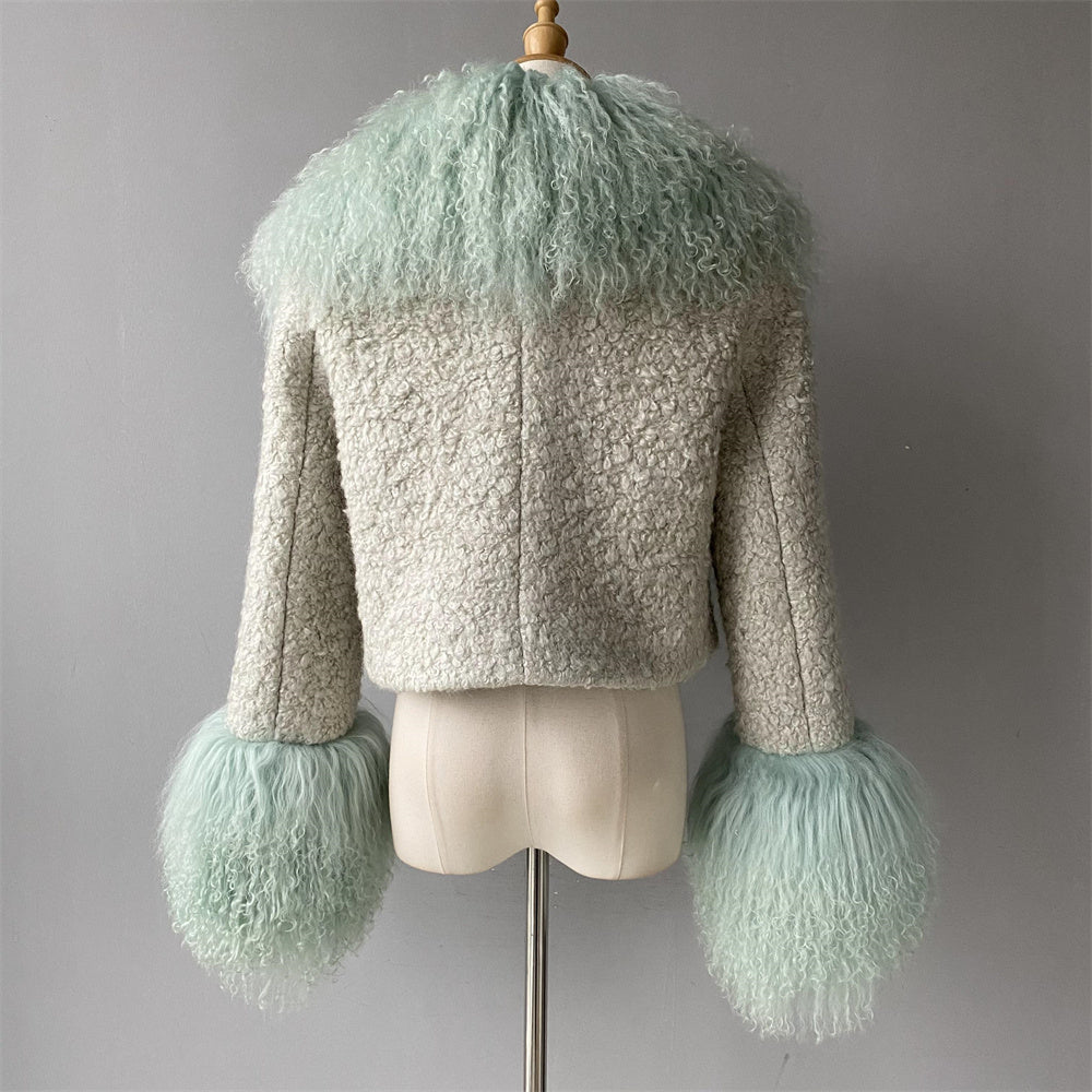 Thick Warm Long Sleeves Sheep Fur Short Style Autumn Big Luxury Lamb Fur Collar