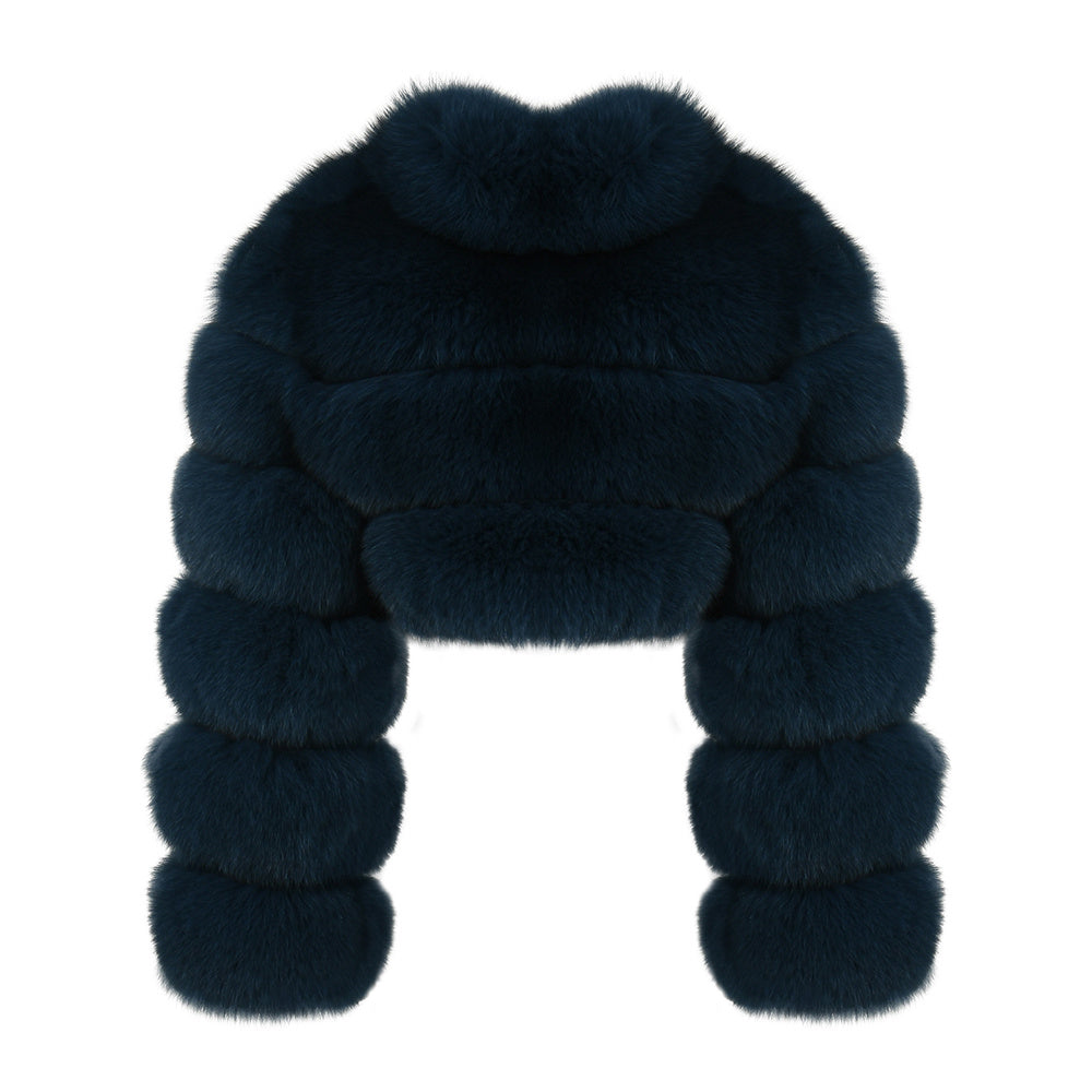 Sleeves Fluffy Real Fox Fur Cropped Coat