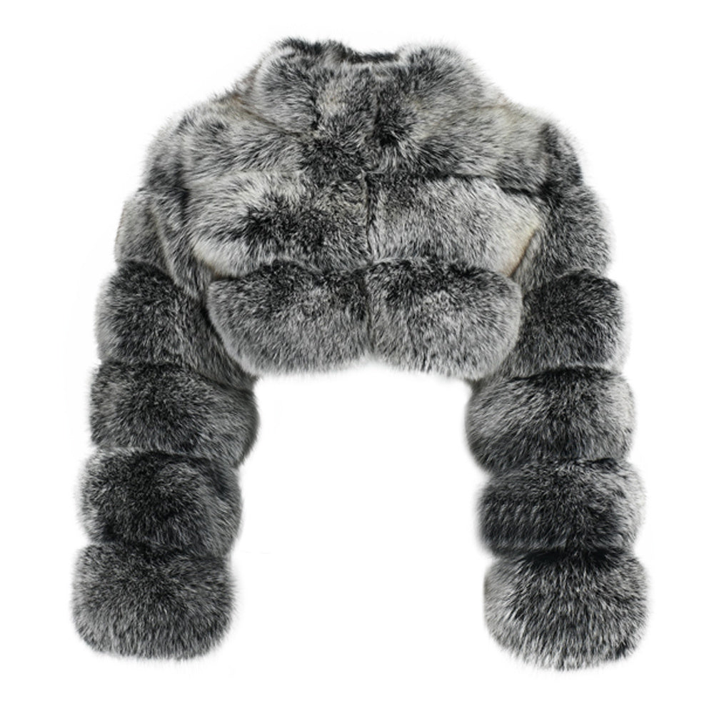 Sleeves Fluffy Real Fox Fur Cropped Coat