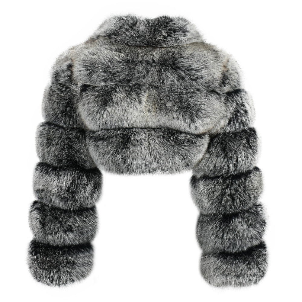 Sleeves Fluffy Real Fox Fur Cropped Coat