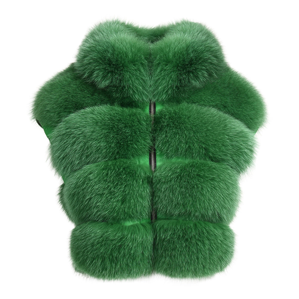 Ladies High Quality Thick Warm Short Hooded Fur Vest Custom Fox Fur Gilet Women Real Fox Fur Vest
