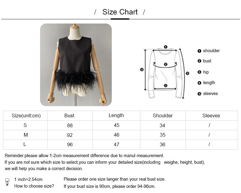 Sleeveless Feather Crop Vest Ladies Tank Tops Custom Patchwork Chiffon Women Ostrich Feather Top