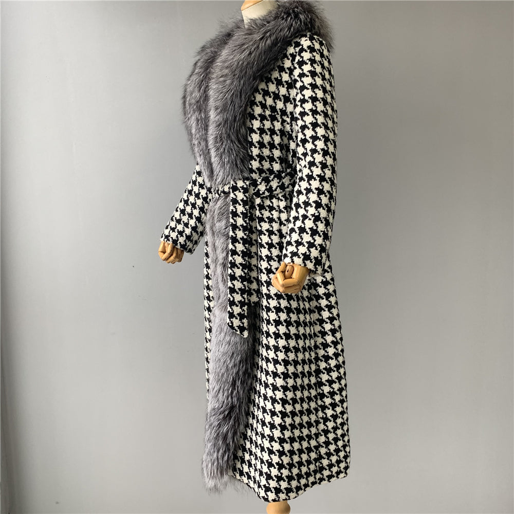 Jaxmonoy Long Style Cashmere Coat Stylish Ladies Outwear Coats With Real Fur Collars