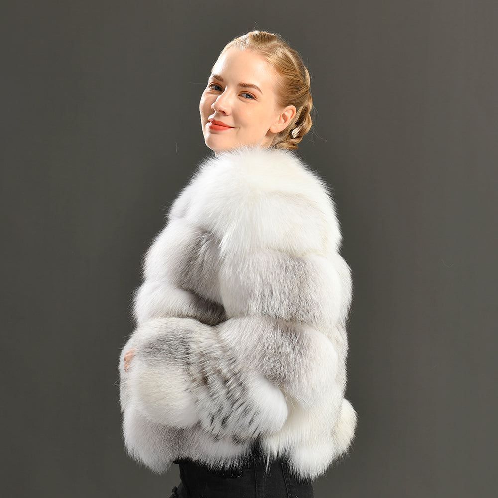 Jaxmonoy Luxury Appearance Fluffy Real Fox Fur Coat Warm Woman Custom Fur Coat