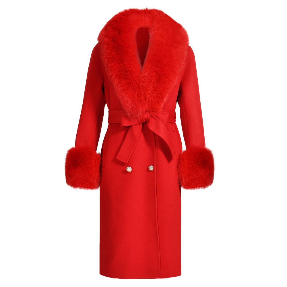 Jaxmonoy Cashmere Overcoat With Real Fur Collar And Cuffs