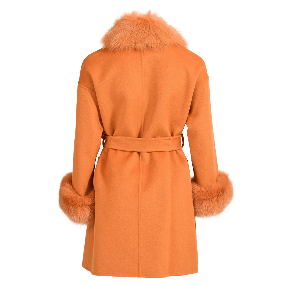 Wholesale Cashmere Coat With Real Detachable Fox Fur Scarf And Cuffs Winter High Quality Wool Blend Coats For Women