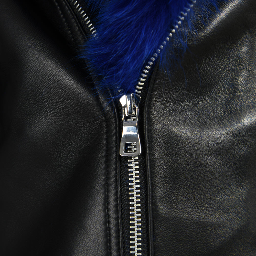 Fashion Short Style Real Leather Jacket With Real Fox Fur Collar Women
