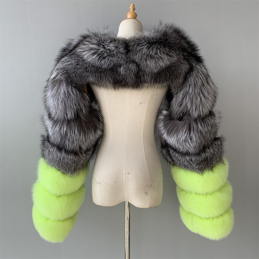 Jaxmonoy New Trend Winter Women Fashion Ladies Two Piece Real Raccoon Fur Sleeve
