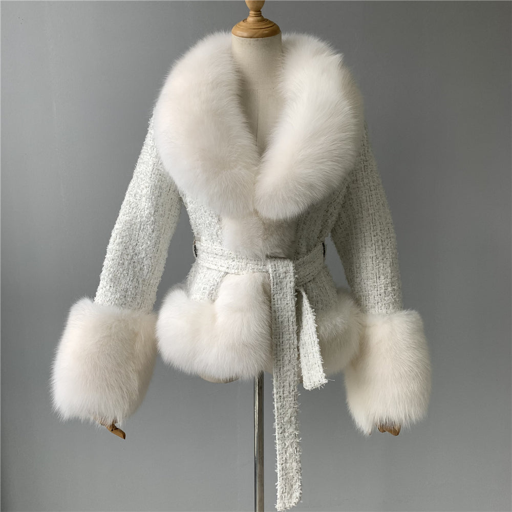 Jaxmonoy Popular Cashmere Coat With Real Fox Fur Collar And Cuffs