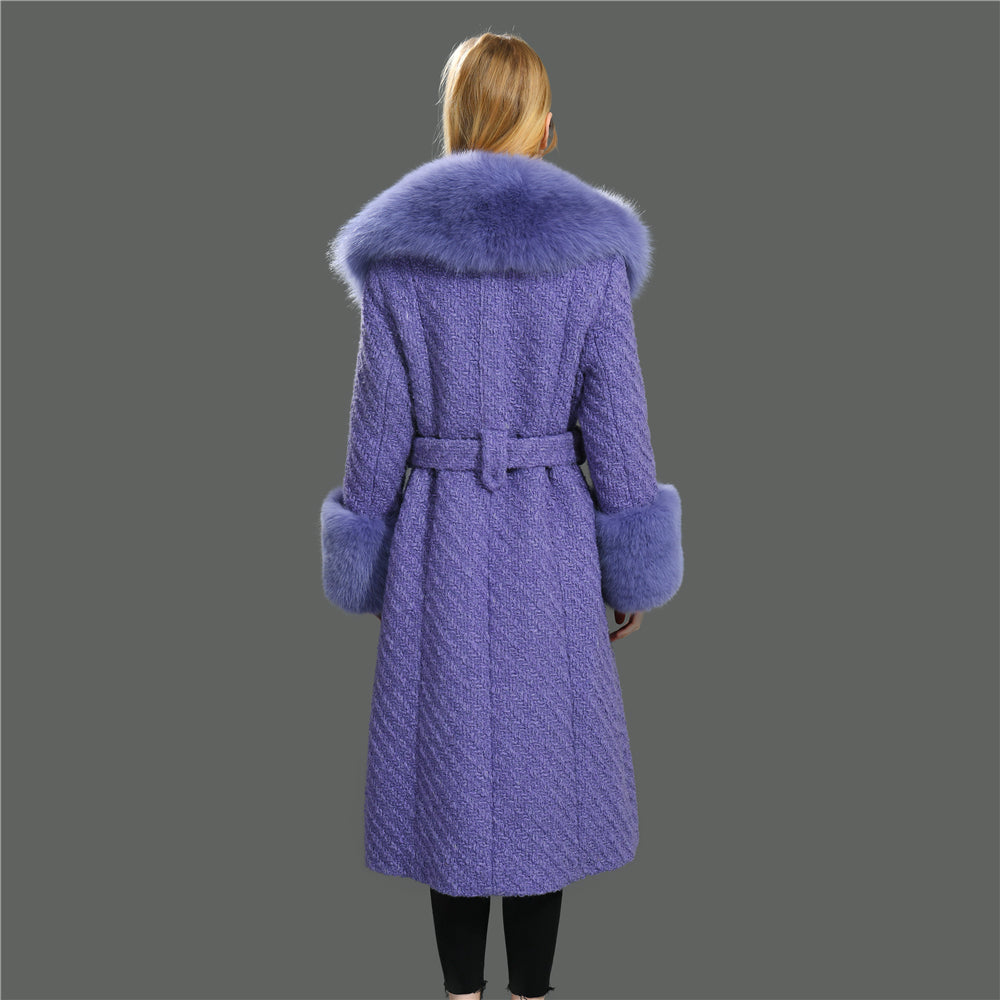 Jaxmonoy Popular Cashmere Coat With Real Fox Fur Collar And Cuffs