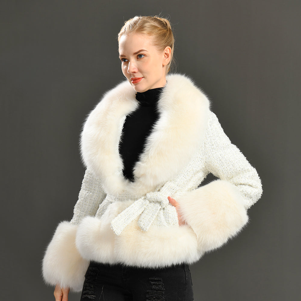 Jaxmonoy Popular Cashmere Coat With Real Fox Fur Collar And Cuffs