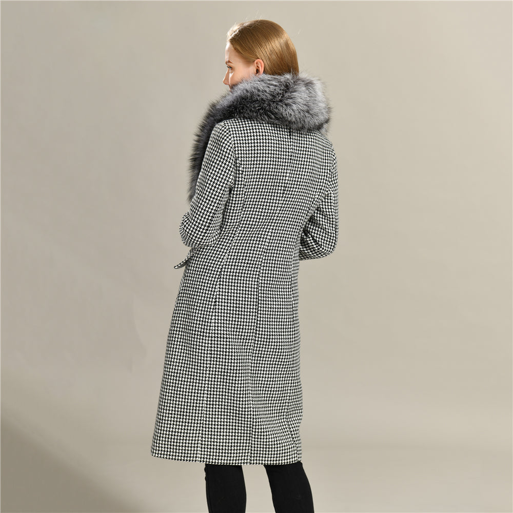 Jaxmonoy Plover Cashmere Coat With Real Fur Collar And Leather Buckle