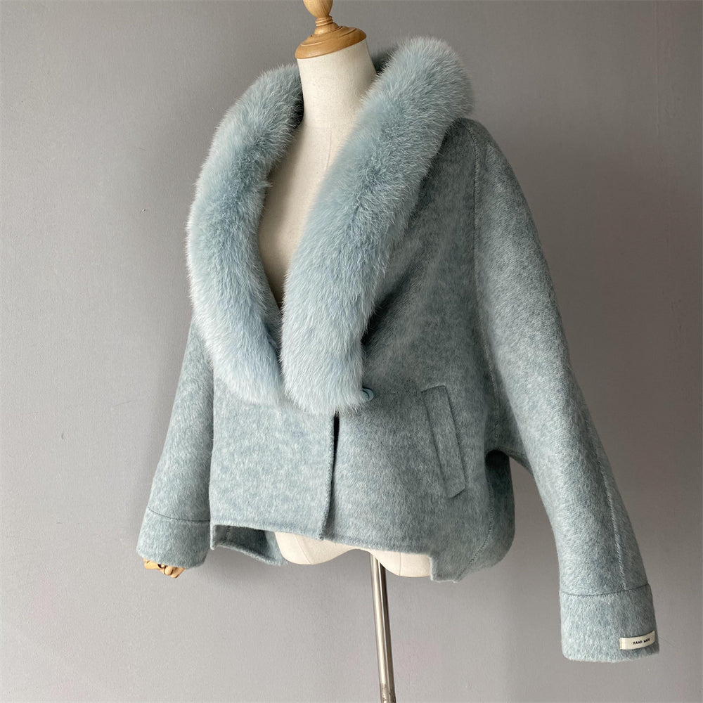 Custom High Quality Double-faced Cashmere Coat With Luxury Real Fox Fur Collar