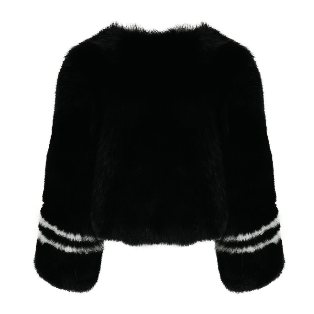 Crew Neck Fluffy Real Fox Fur Coat Custom Color for women