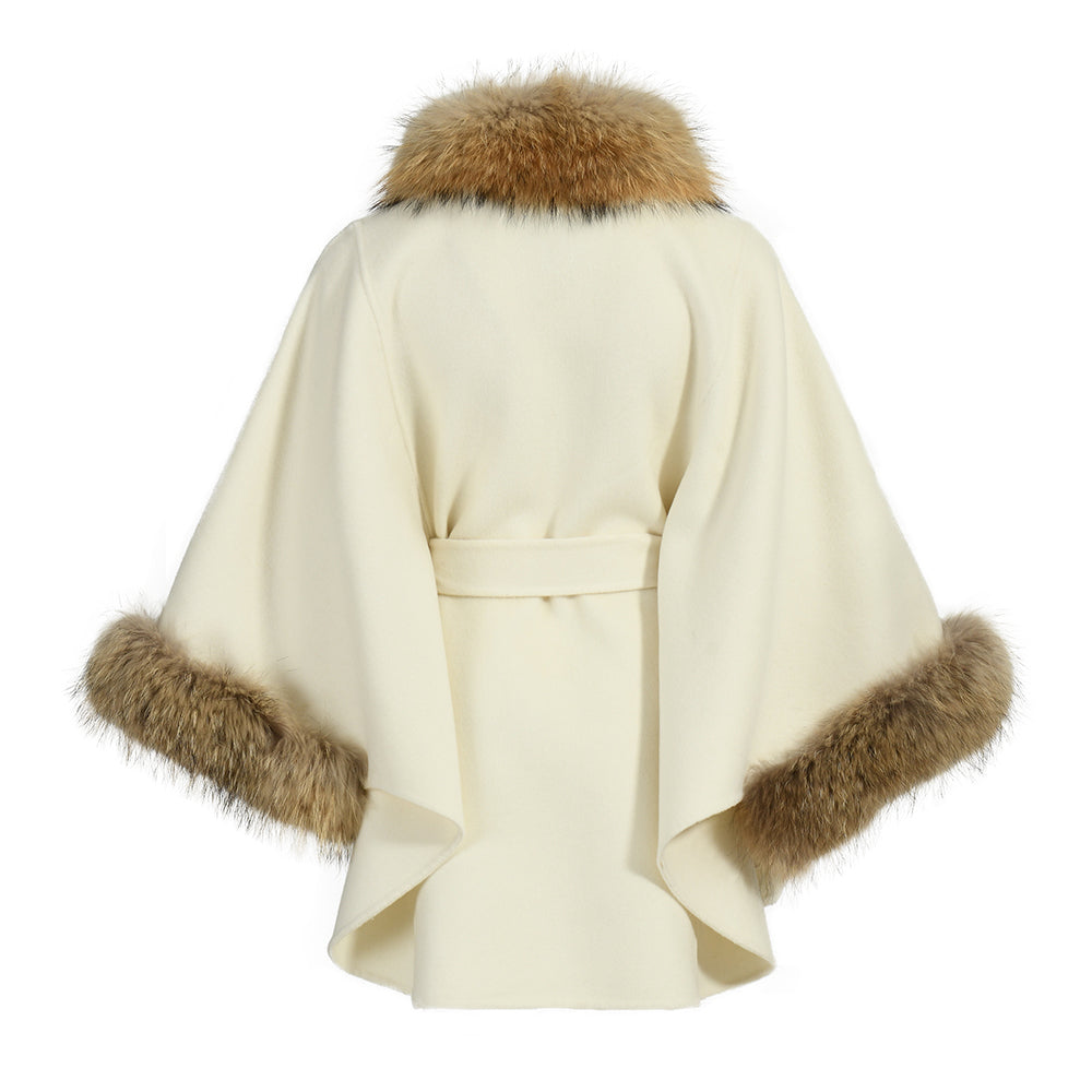 Cashmere Wool Coat With Real Raccoon Fur Collar And Cuffs Women