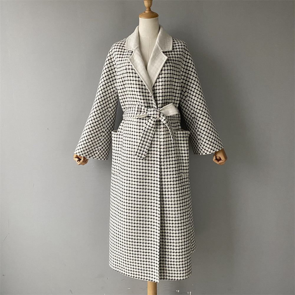 Solid Color Cashmere Coat With Big Side Pocket And Removable Belt