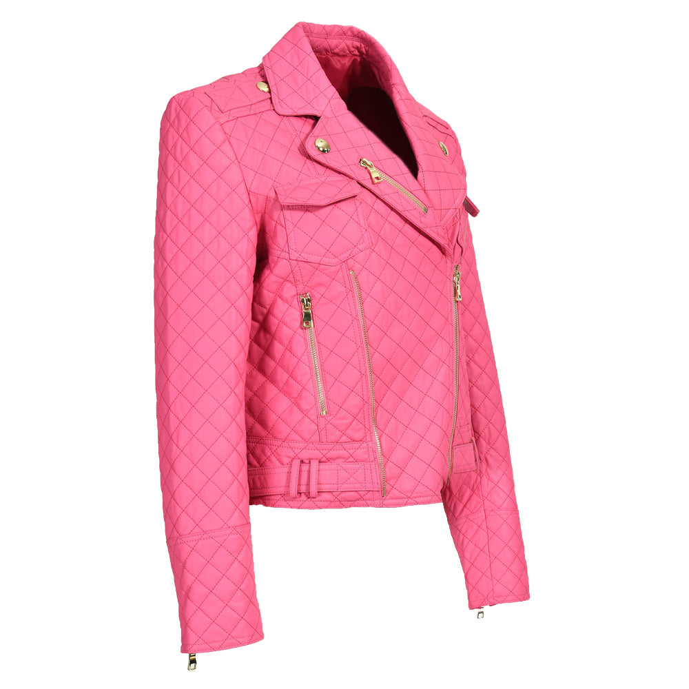 Popular Colorful Leather Coat Belt Zipper Design V-neck Genuine Leather Jacket Women