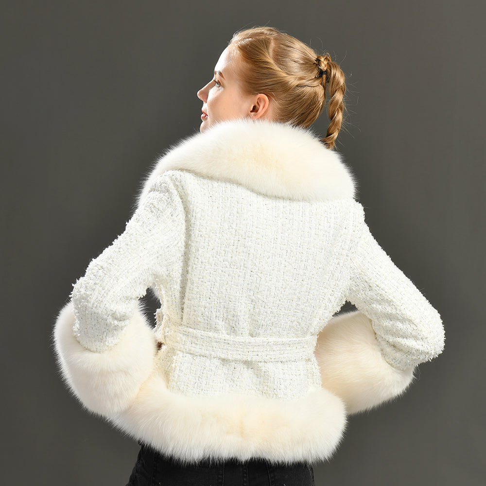 Jaxmonoy Popular Cashmere Coat With Real Fox Fur Collar And Cuffs