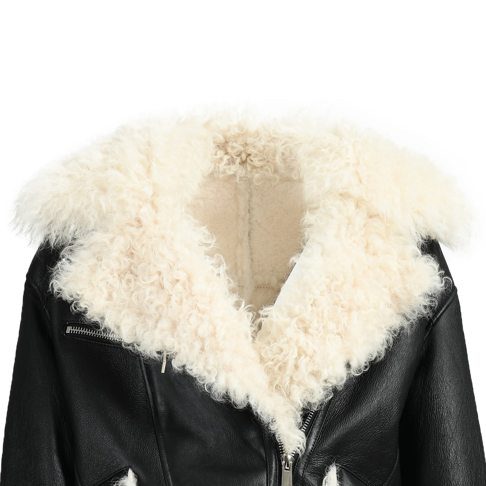 Winter Warm Thick Fahion Ladies Sharling Coat With Real Lamb Fur Custom Genuine Leather Jacket Woman Shearling
