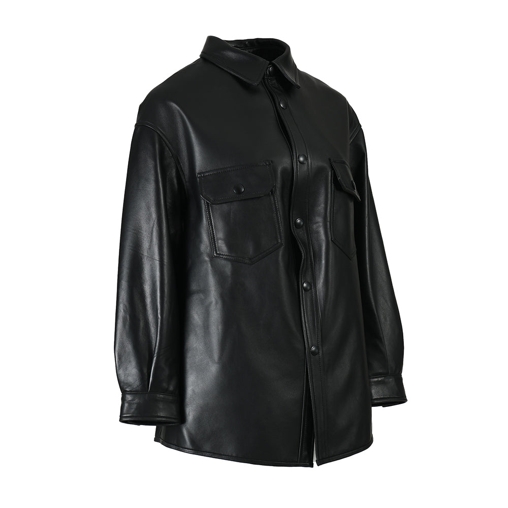 Turn-down Collar Real Sheepskin Leather Jacket for women