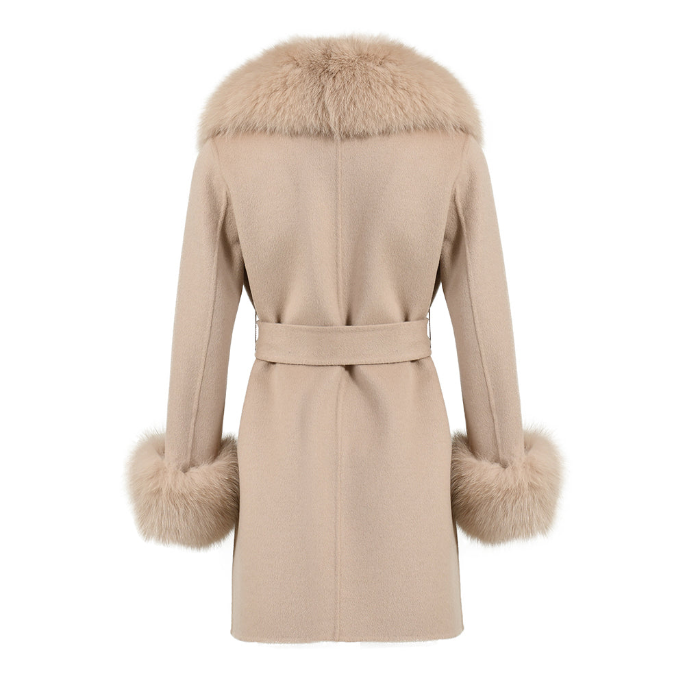 Regular Length Wool Coat With Luxury Fox Fur Collar And Cuffs Women Double-sided Cashmere Coats With Fur New