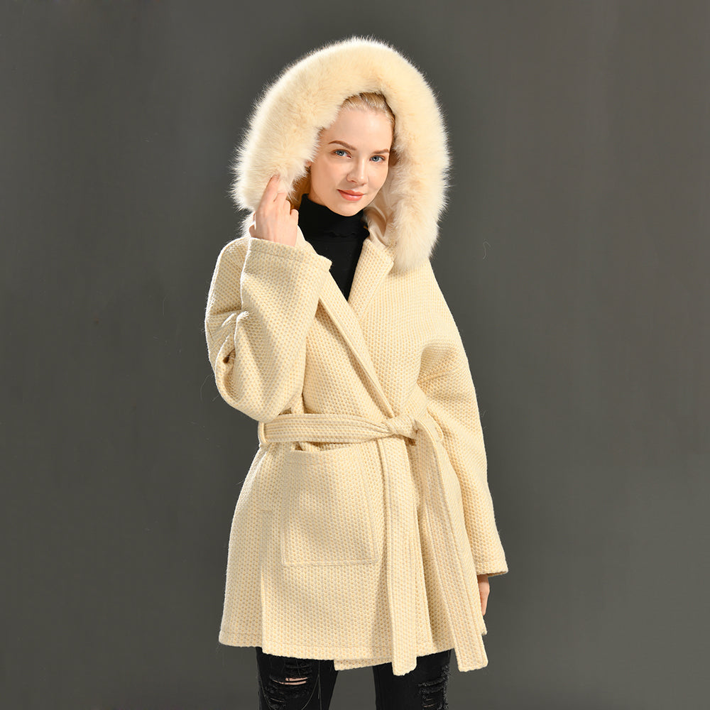 Jaxmonoy Autumn And Winter Cashmere Coat With Real Big Fur Collar