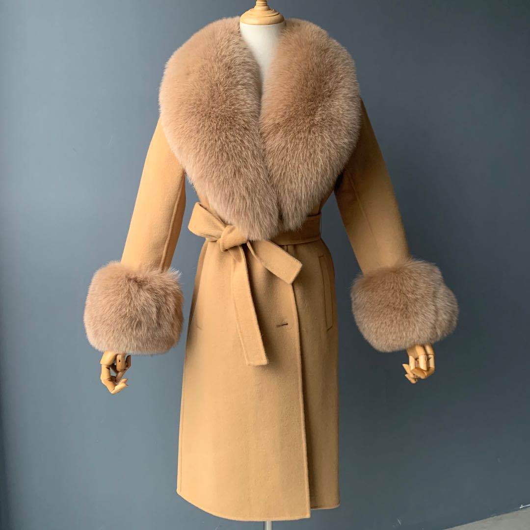 Jaxmonoy Cashmere Overcoat With Real Fur Collar And Cuffs