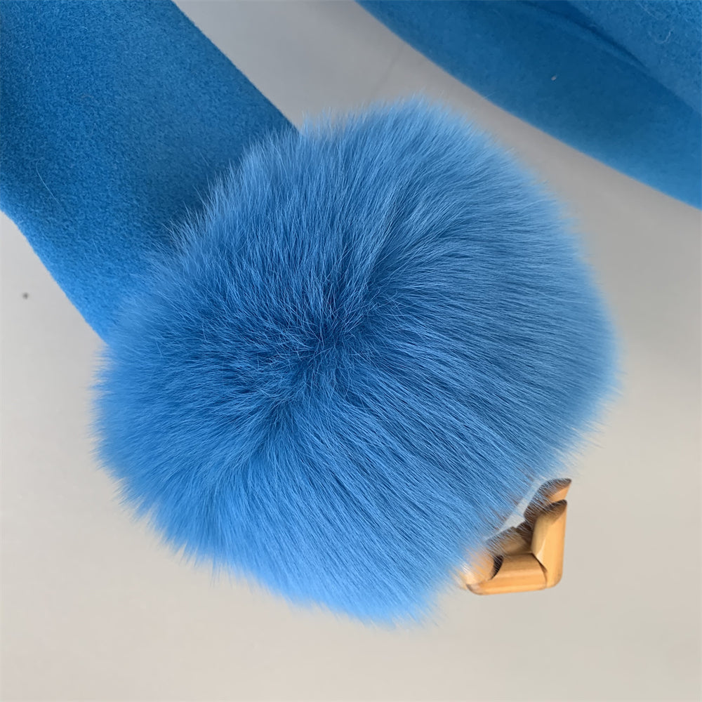Jaxmonoy Cashmere Overcoat With Real Fur Collar And Cuffs