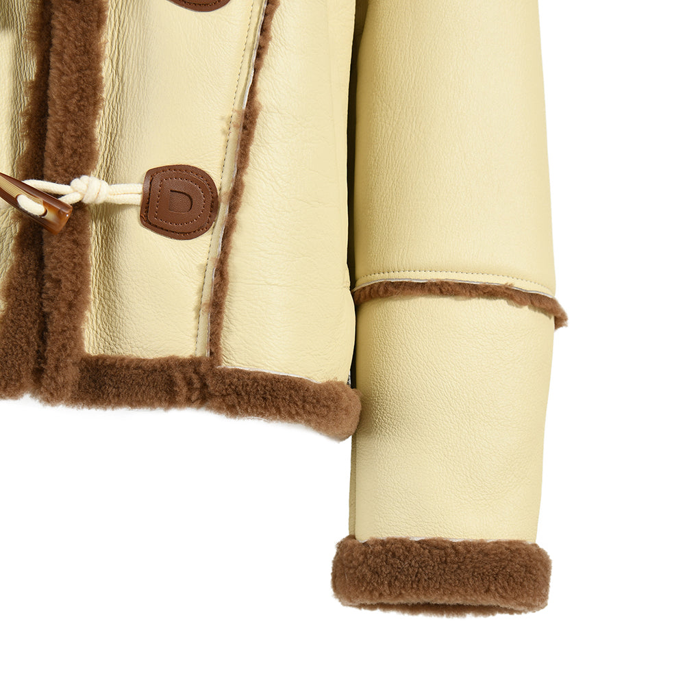 Horn Button Hooded Genuine Leather Jacket With Real Fur Winter