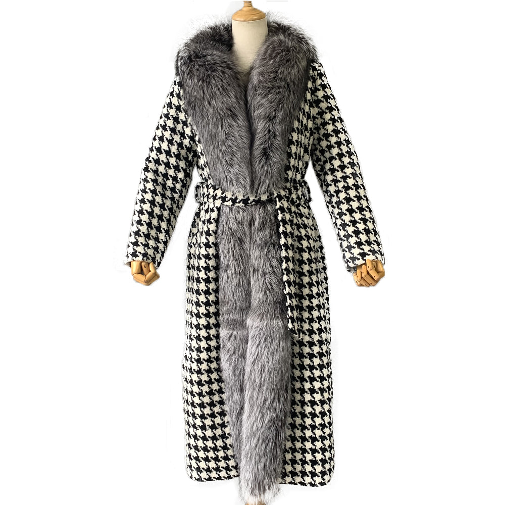 Jaxmonoy Long Style Cashmere Coat Stylish Ladies Outwear Coats With Real Fur Collars