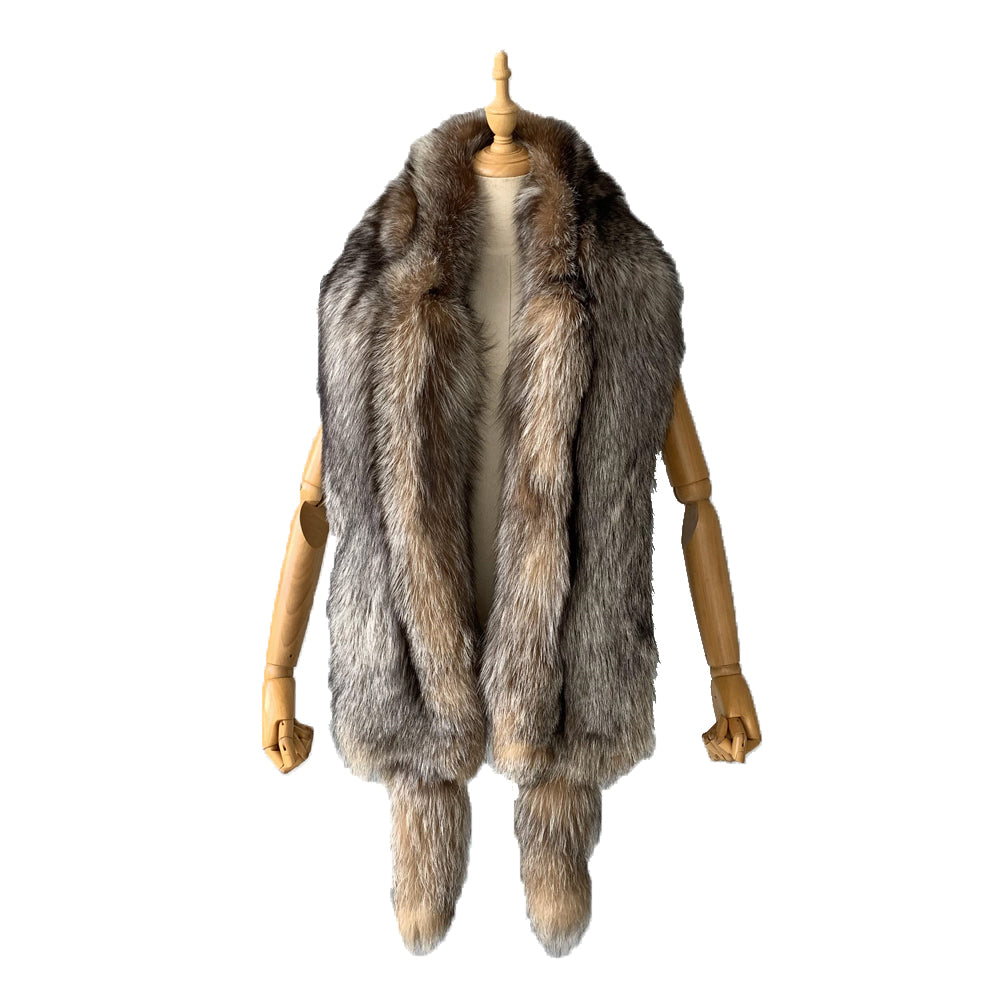 Jaxmonoy Trending Fashion Winter Luxurious Style Outwear Real Fox Fur Shawl