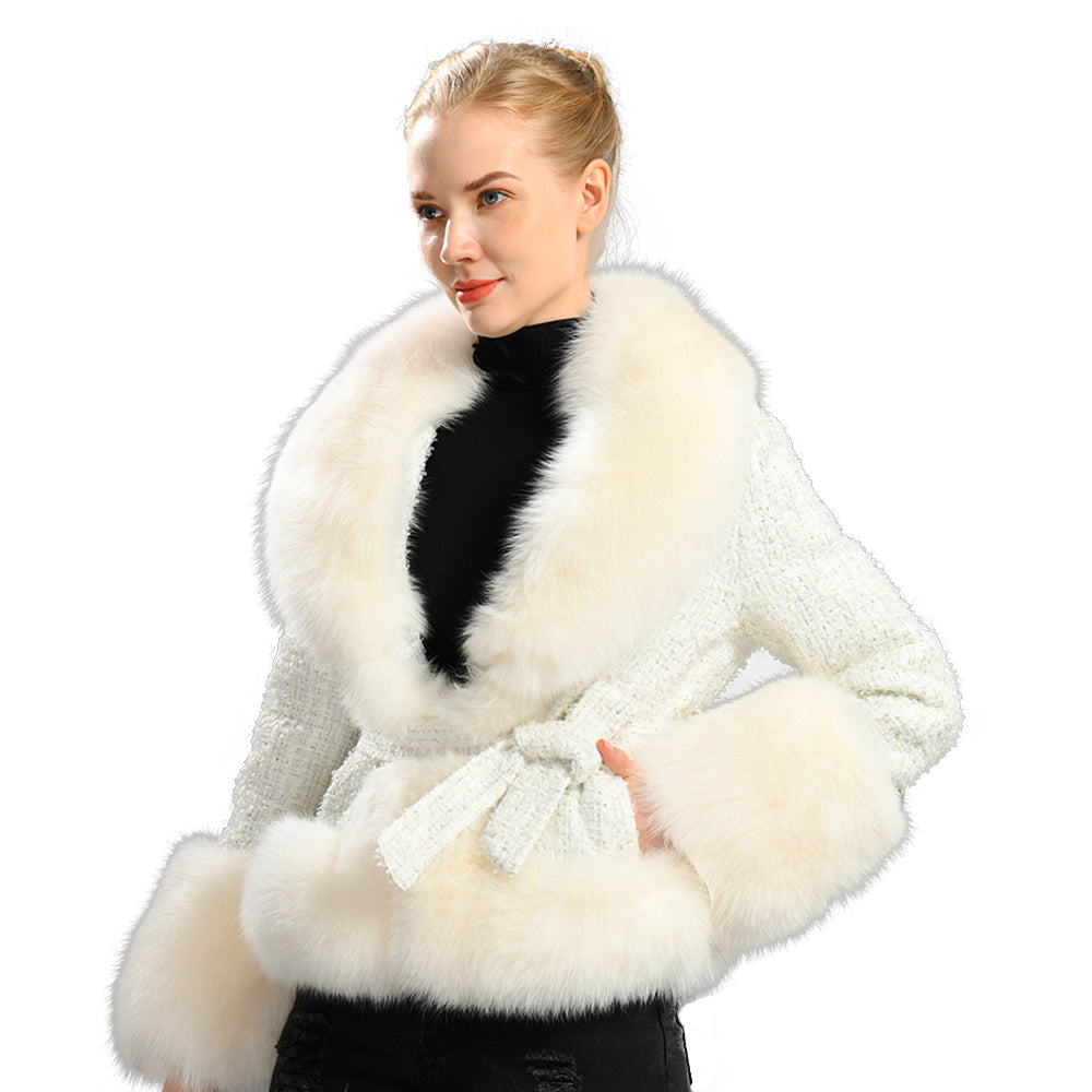 Jaxmonoy Popular Cashmere Coat With Real Fox Fur Collar And Cuffs