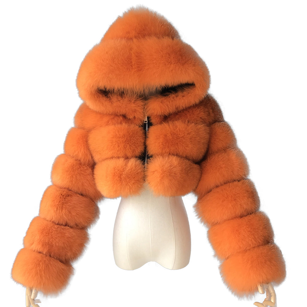 Jaxmonoy Hot Sale Wholesale Crop Style Winter Overcoat For Ladies Plus Size Real Fox Fur Coat