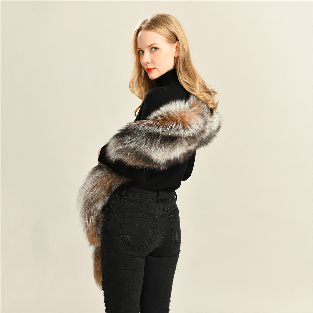 Jaxmonoy Trending Fashion Winter Luxurious Style Outwear Real Fox Fur Shawl