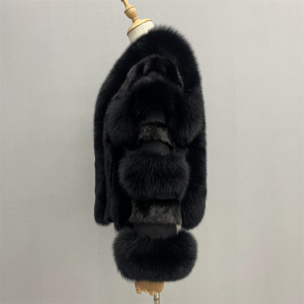 Winter Thick Warm Regular Length Genuine Fluffy Fox Fur Coat Fashion Women Real Fox Fur Coat Jacket