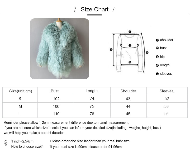 Ladies Mint Color Real Fluffy Mongolian Fur Coat