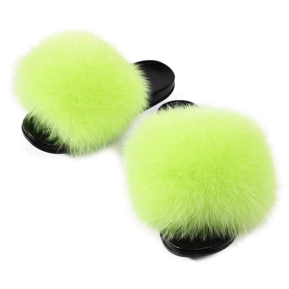 Jaxmonoy Women Summer Fluffy Real Fox Fur Slides Genuine Raccoon Fur Slippers