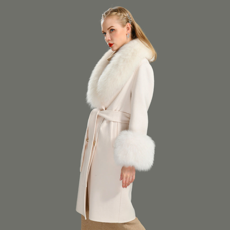 Jaxmonoy Cashmere Overcoat With Real Fur Collar And Cuffs