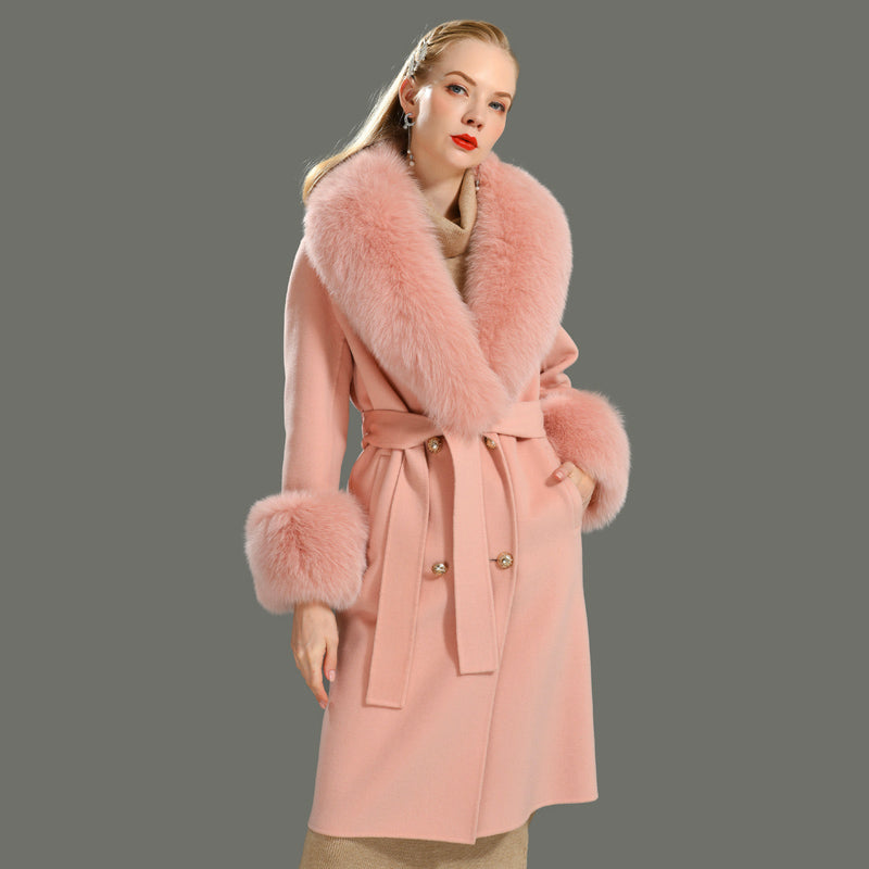 Jaxmonoy Cashmere Overcoat With Real Fur Collar And Cuffs