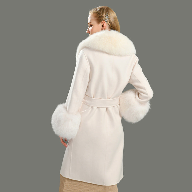 Jaxmonoy Cashmere Overcoat With Real Fur Collar And Cuffs