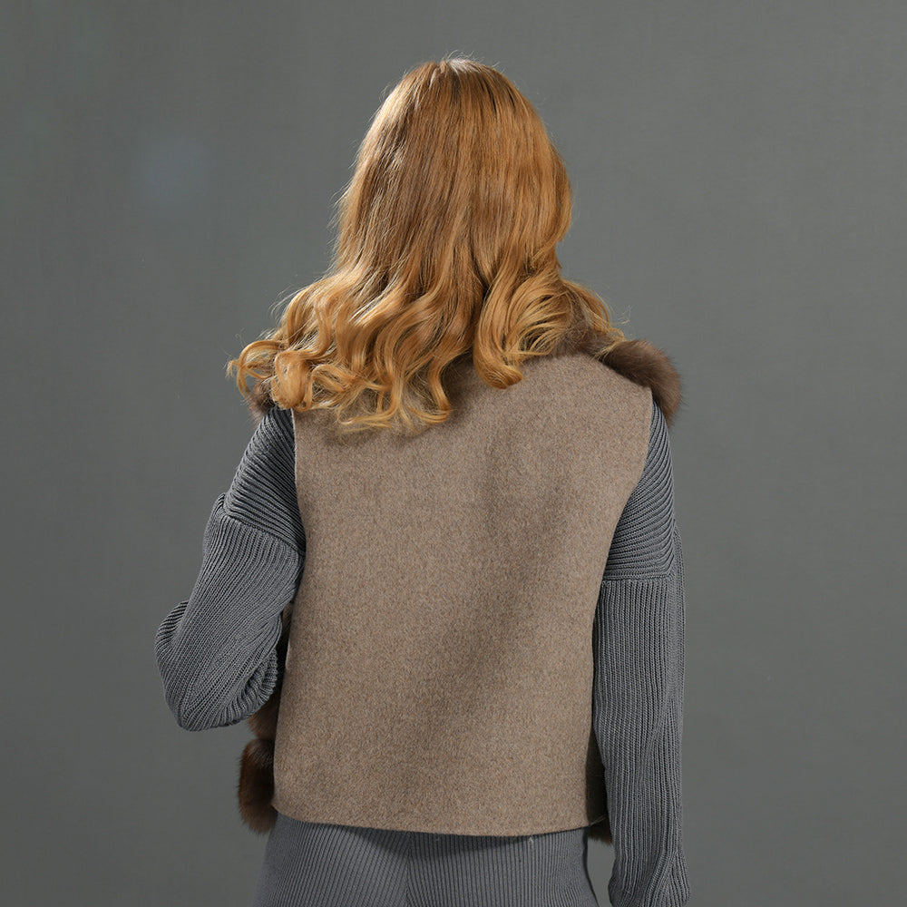 Jaxmonoy Fashionable Real Fluffy Fox Fur Jacket Cashmere Vest