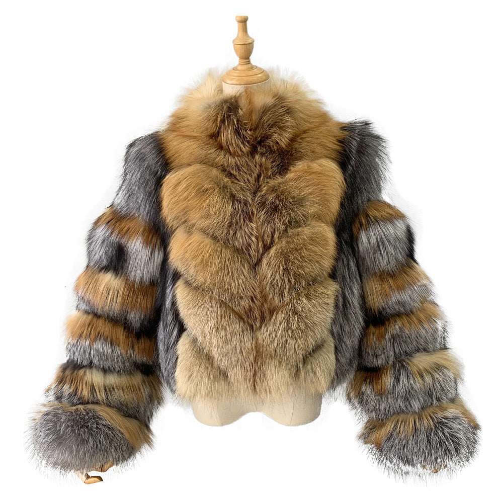 Jaxmonoy Fashion Real Raccoon Fur Coat Fluffy Real Fur Coat With Two colors