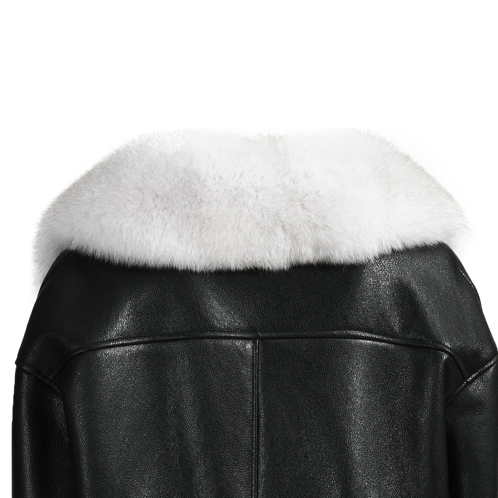 Shearling Coat With Real Fox Fur Collar Leather Jacket For Women