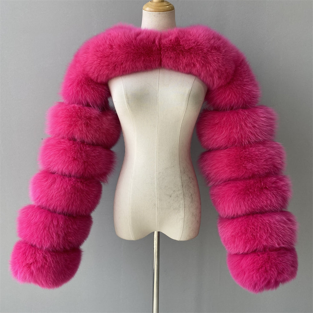 Jaxmonoy New Trend Winter Women Fashion Ladies Two Piece Real Raccoon Fur Sleeve