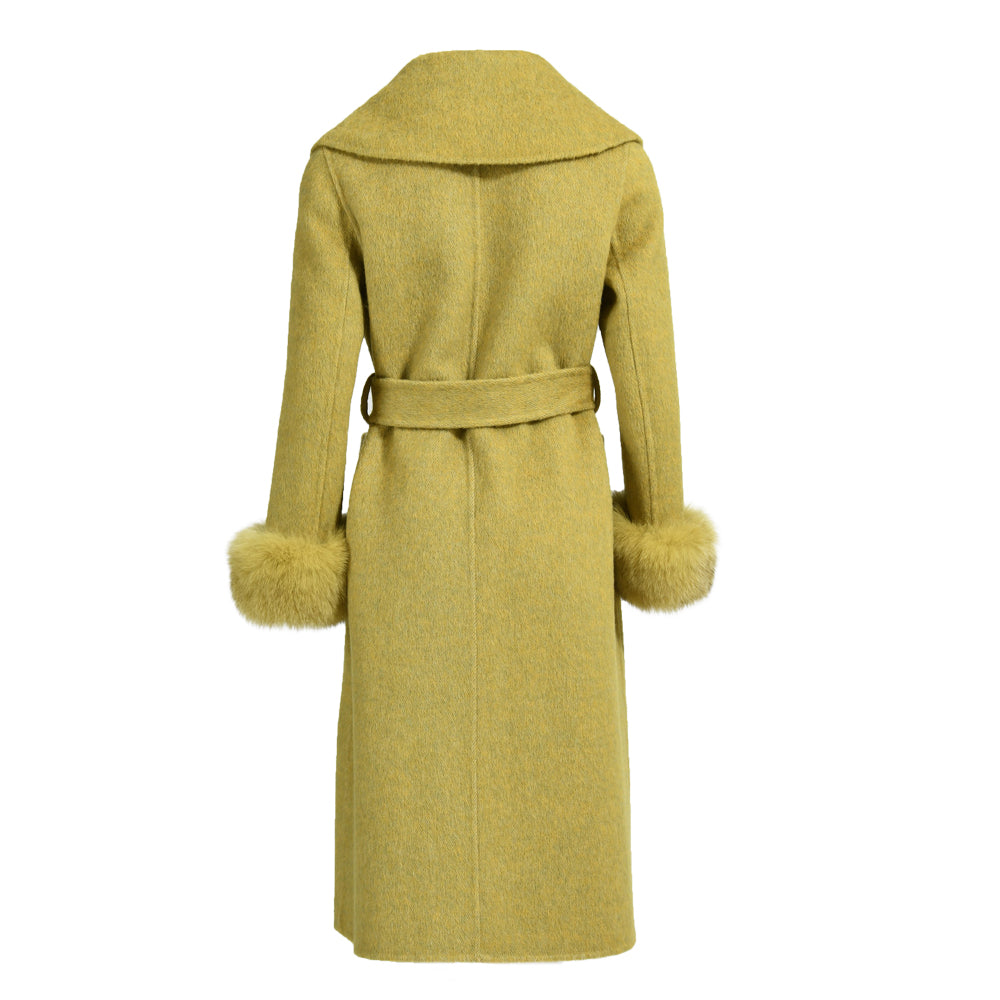 New Style Double-sided Cashmere Coat With Removable Fur Cuffs Custom Fashion Women Long Wool Cashmere Coat