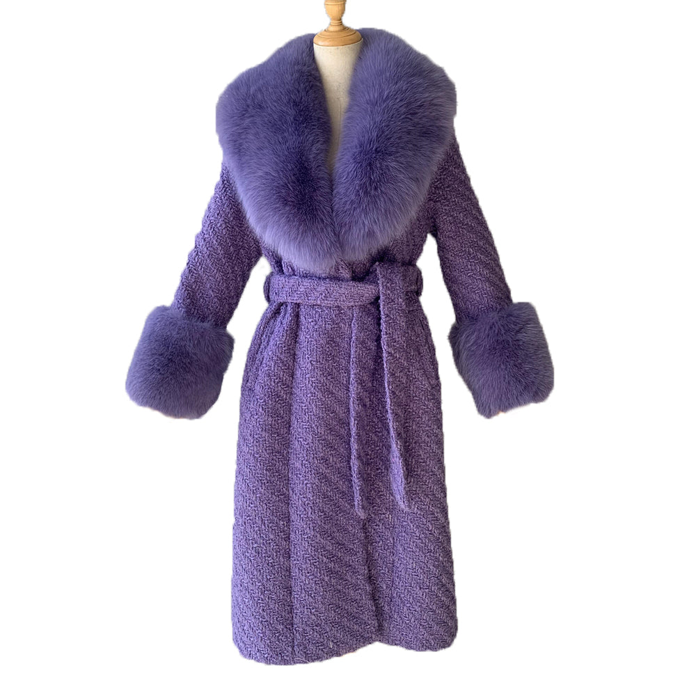 Jaxmonoy Popular Cashmere Coat With Real Fox Fur Collar And Cuffs