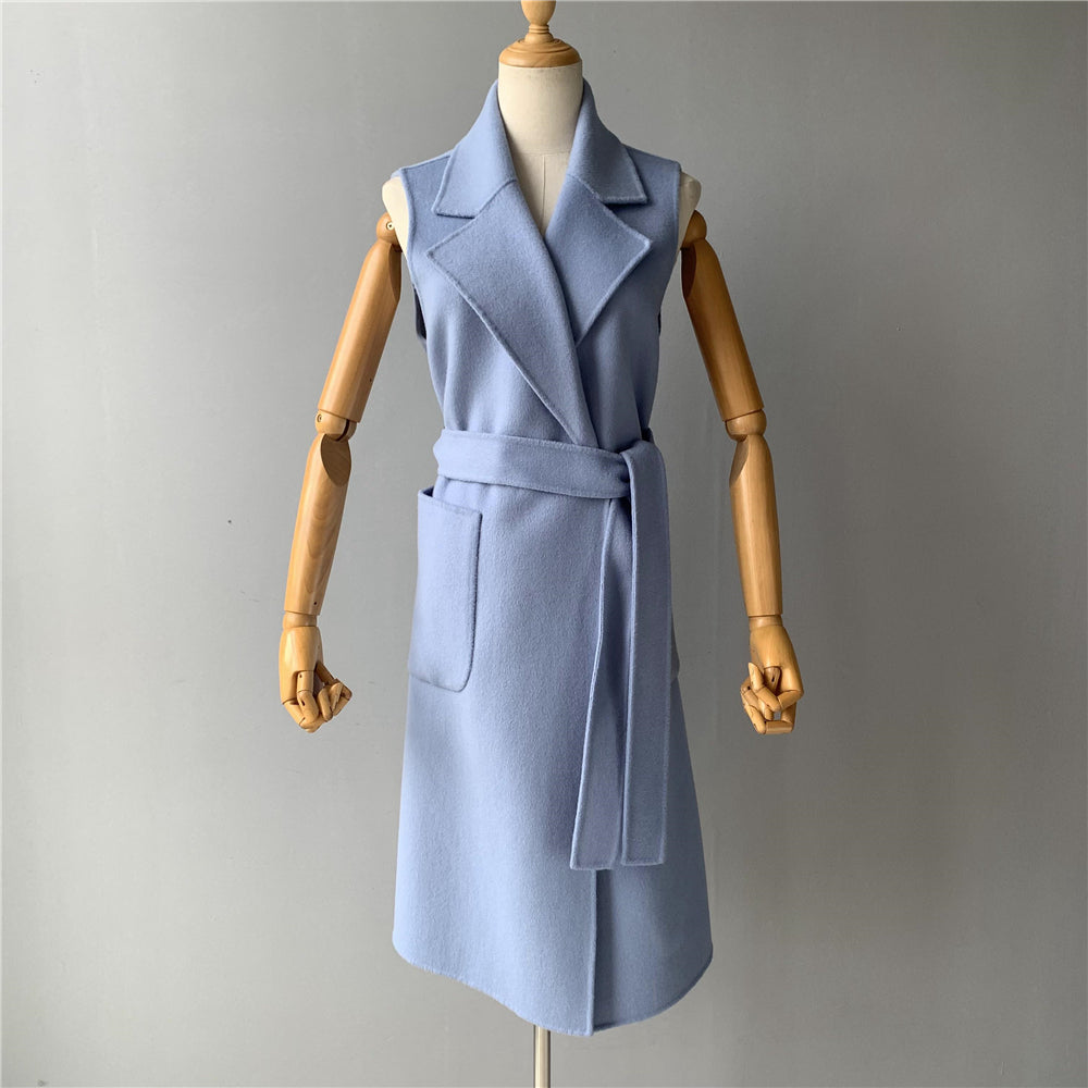 Jaxmonoy Women Cashmere Vest Modern Coat With Belt Outwear