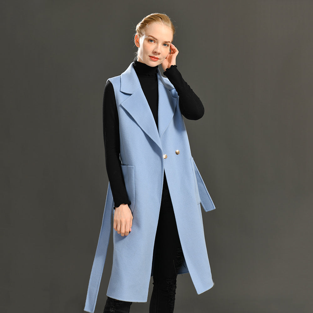 Jaxmonoy Women Cashmere Vest Modern Coat With Belt Outwear