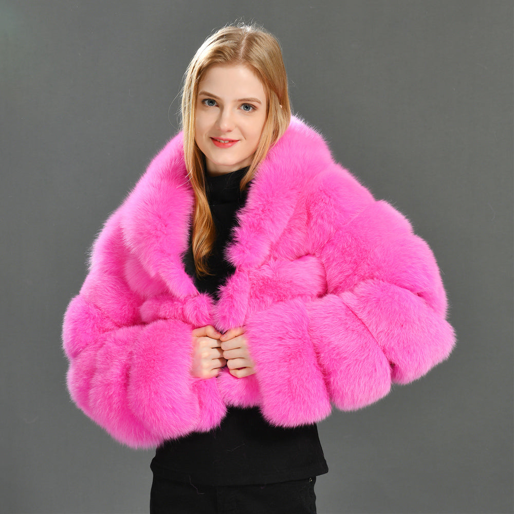 Jaxmonoy Hot Sale Wholesale Crop Style Winter Overcoat For Ladies Plus Size Real Fox Fur Coat