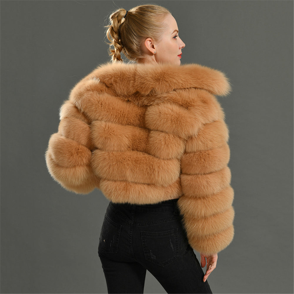 Jaxmonoy Real Fox Fur Coat With Square Fur Collar